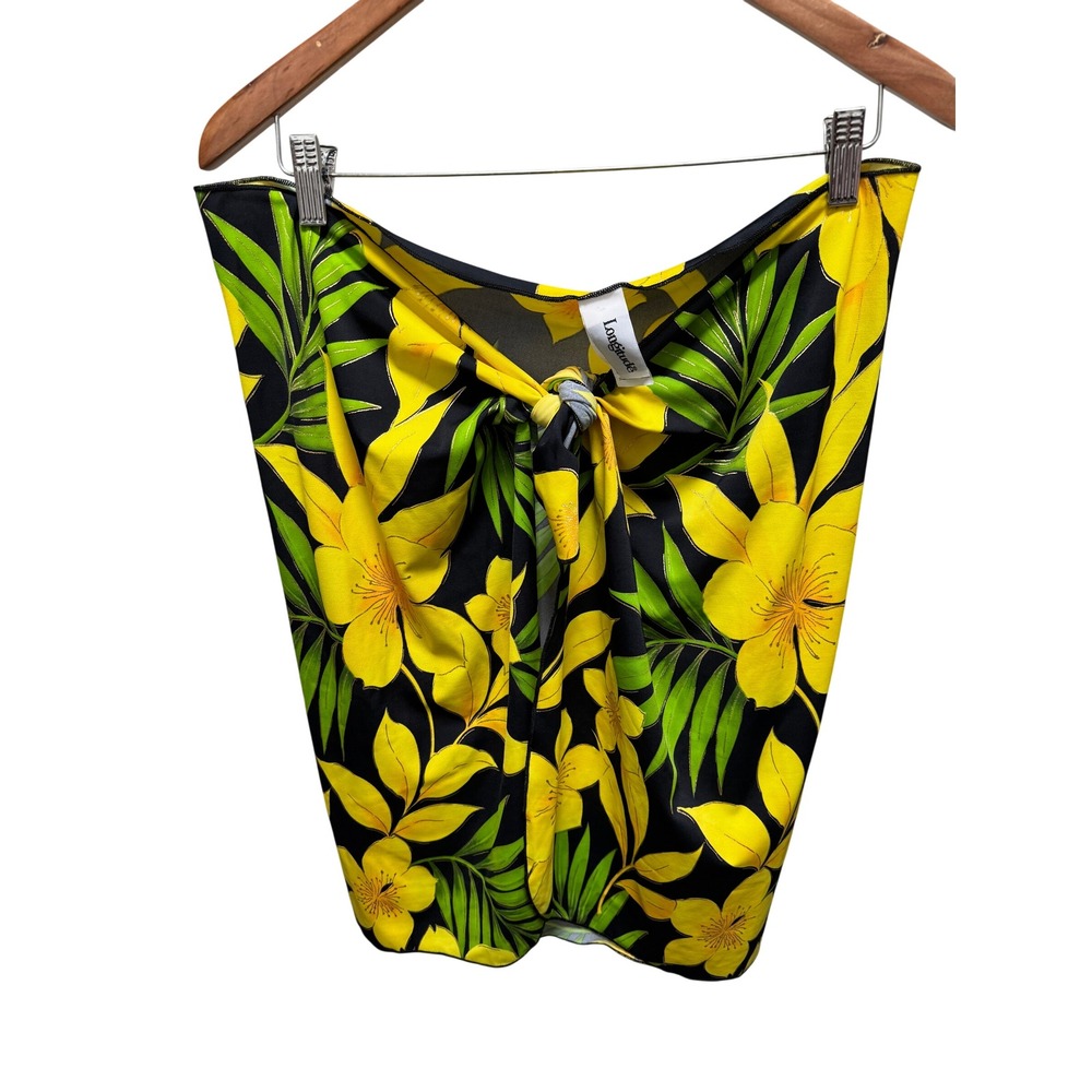 Longitude Sarong Women One Size Yellow Floral Tropical Swim Coverup Tie Front
